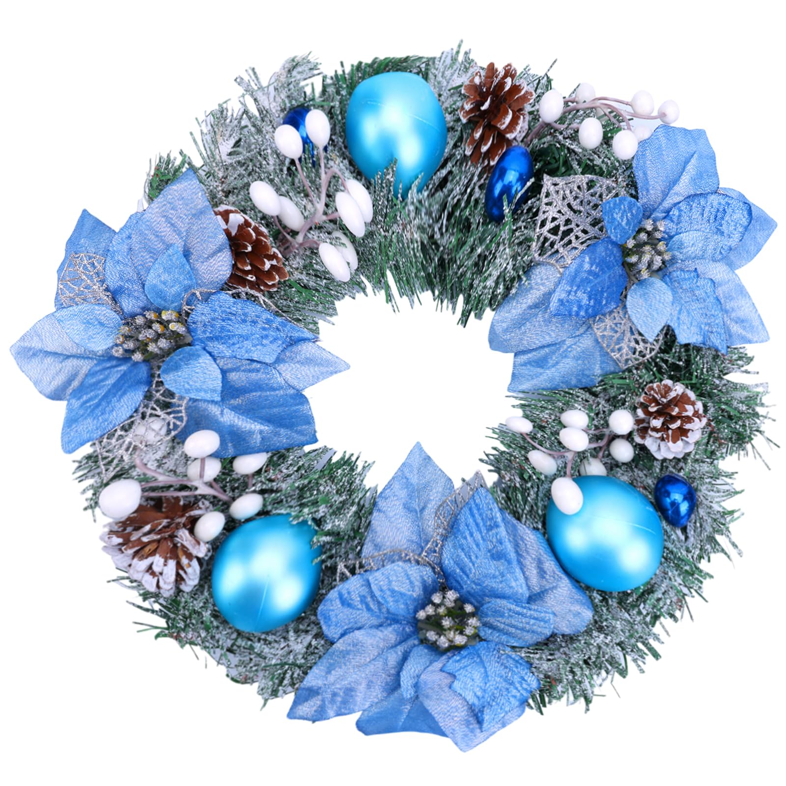 Photo 1 of 20 Inch Christmas Wreath Winter Eucalyptus Artificial Faux Evergreen Wreath Greenery Decoration for Window Outdoor Outside, Artificial Holiday Farmhouse Modern Wreath for Indoor Decor (Blue)