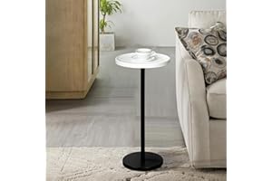 COVLON Pedestal Side Table, White Drink Table, Martini End Table with Natural Wood Grain Finish for Small Space Living Room, Bedroom, Bathroom, White and Black