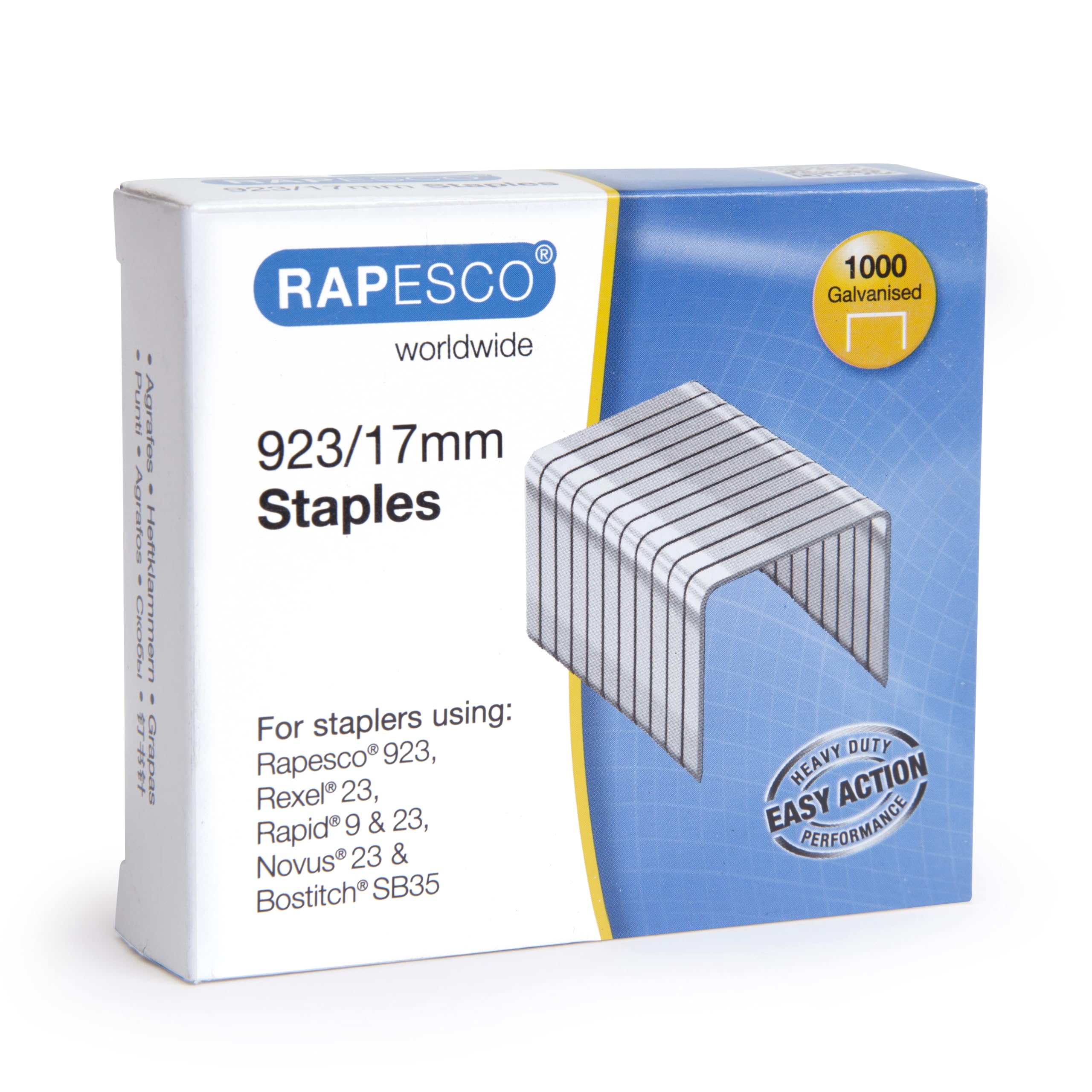 Rapesco 1240 Type 923/17 mm Galvanised Heavy Duty Staples, Pack of 1000