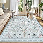 Collive Blue Rugs for Girls Bedroom, 5x7 Boho Floral Washable Area Rug Non Slip, Soft Ultra-Thin Indoor Decor Elegant Carpet for Kids Room Nursery Living Room Dining Room