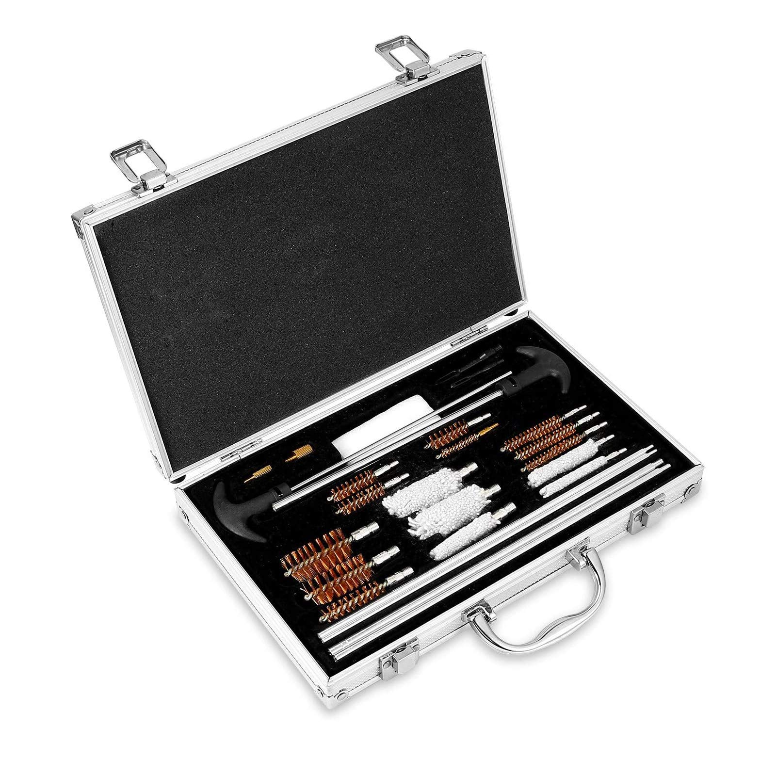 Gun Cleaning Kits, Rifle Gun Cleaning Kit with Bore Chamber Multi-Caliber Brushes Metal Pick Kit Brass Cleaning Rod, Cotton Mops for Rifle Airsoft Pistol in Zippered Organizer Compact Combo Case