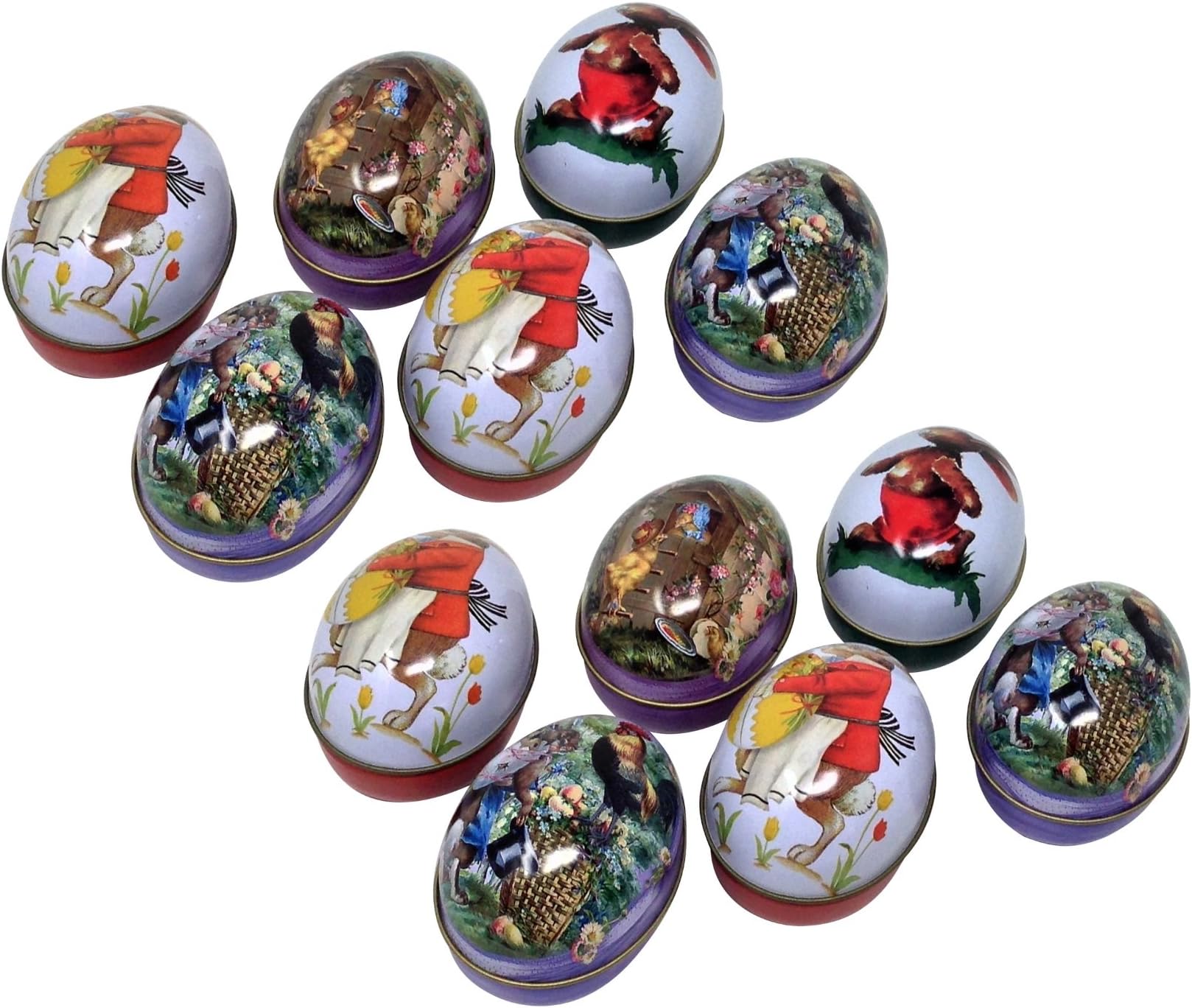 EggBaskets Tin Easter Eggs, Vintage Rabbit Bunny Chicken Chick Rooster Flower Basket (12)