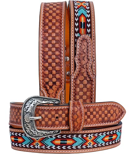 Amazon.com: Affilare Western Genuine Leather Beaded Belt For  display picture 3