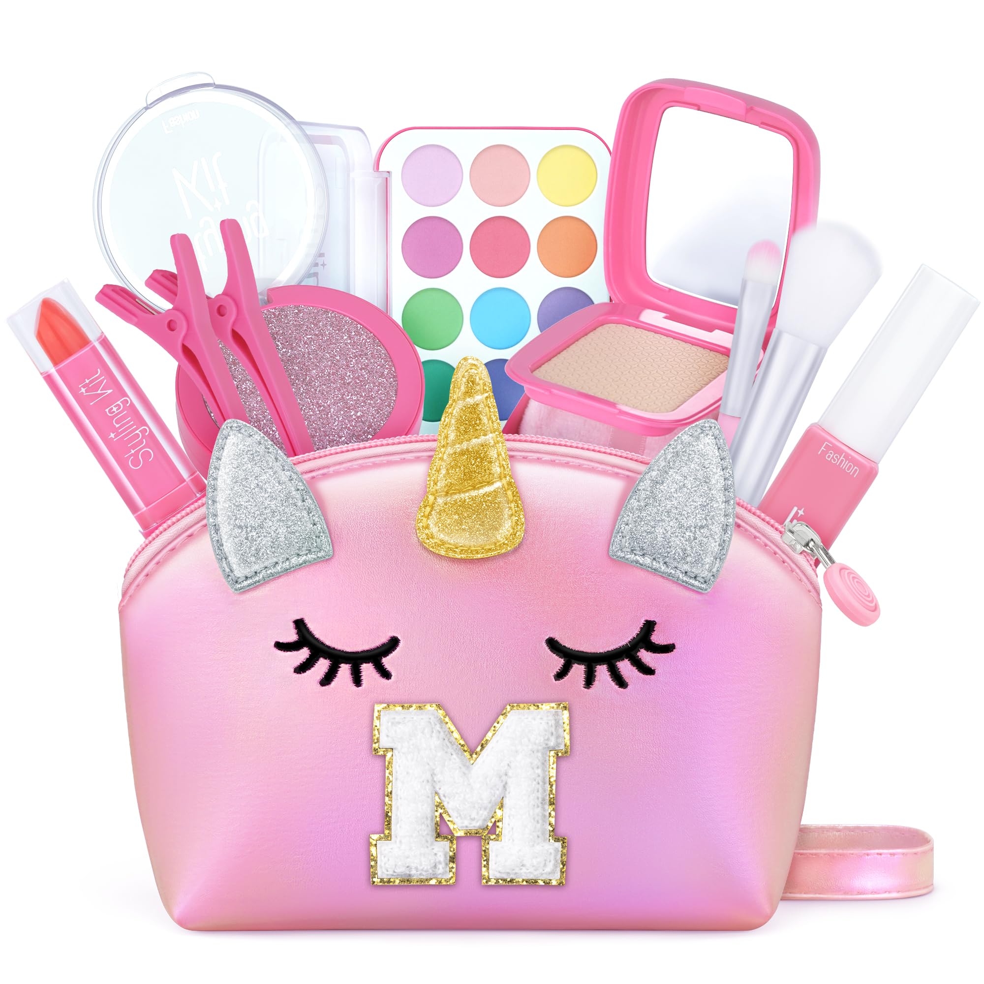 Photo 1 of YOOLIFE Makeup for Kids Girls - 3 4 5 6 7 8 9 10 12 Years Old Girl Birthday Gift, Letter Purse Washable Makeup Set | Pretend Make Up for Kids Girls | Unicorn Toys Gifts for Girl Kid Letter M