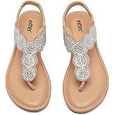 Veittes Women's Bohemian Bling Flat Slide Sandals - Casual Summer Thong Sandals with Rhinestone Decor, Rubber Sole, Lightweight & Comfortable Ankle StrapThong Summer Sandals.