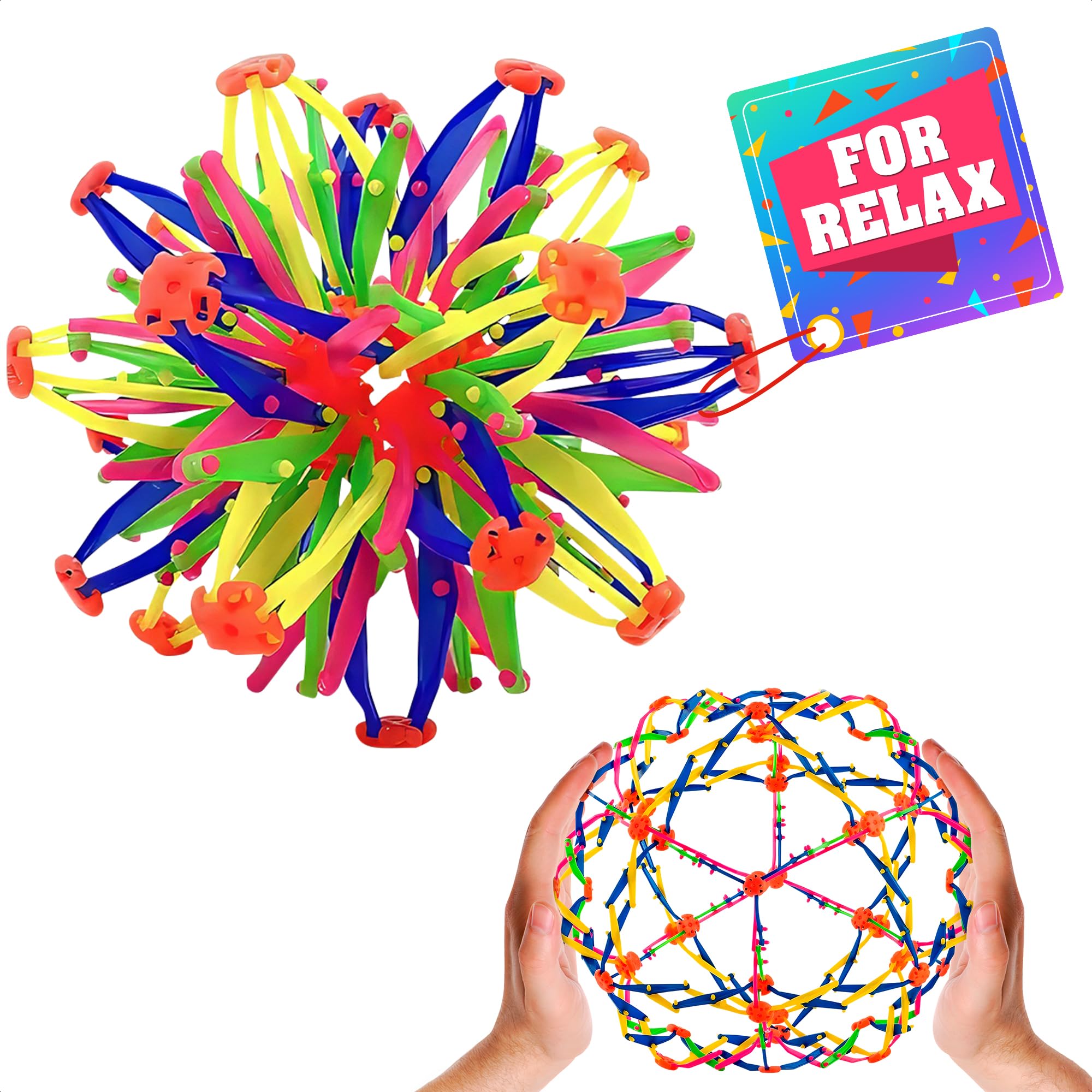 Expandable Breathing Ball for Stress Relief - from 5.5 to 10.2 inch Expandable Ball Sphere with Smooth Edges and Colorful Design - Weatherproof and Odor-Free Breathing Toy for Breathwork Exercises