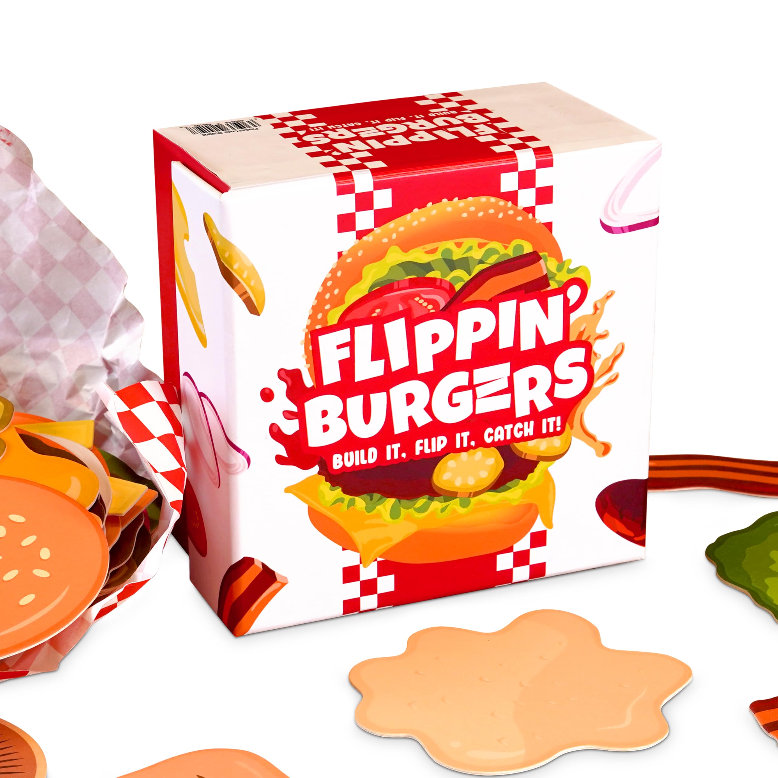 Bubblegum Stuff - Flippin’ Burgers - Card Flipping Party Game - Build It, Flip It, Catch It - x216 Game Cards - Ages 10+