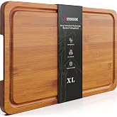 Astercook Deep-Carbonized Bamboo Cutting Boards for Kitchen | Reversible Chopping and Charcuterie Boards with Juice Grooves and Easy-Grip Handles