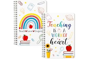 Xqumoi 2 Pack A5 Teacher Spiral Notebooks, Teaching is A Work of Heart Ruled Hardbound Journal Writing Notebooks School Office Supplies Teacher Appreciation Gift Back to School Notepad Diary