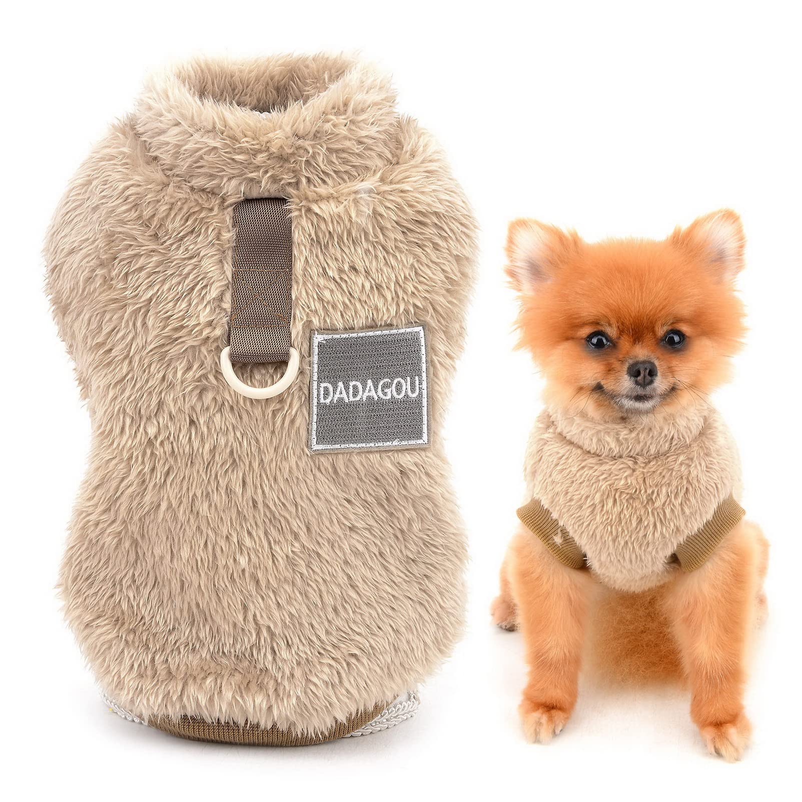 SMALLLEE_LUCKY_STORE Pet Sherpa Fleece Jumper Vest Sweaters Turtleneck Pullover with D-ring Soft Sweatshirt for Small Dogs Cat Puppy Yorkie Chihuahua Warm Fall Winter Clothes,Brown,S