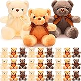 HyDren 30 Pcs Valentines Day Stuffed Animals Plush Bears Gifts Bulk Sleeping Playing Bear Toys with Bow Tie for Birthday Baby Shower Graduation Wedding Party Favor(12 Inch,White, Light Brown, Beige)