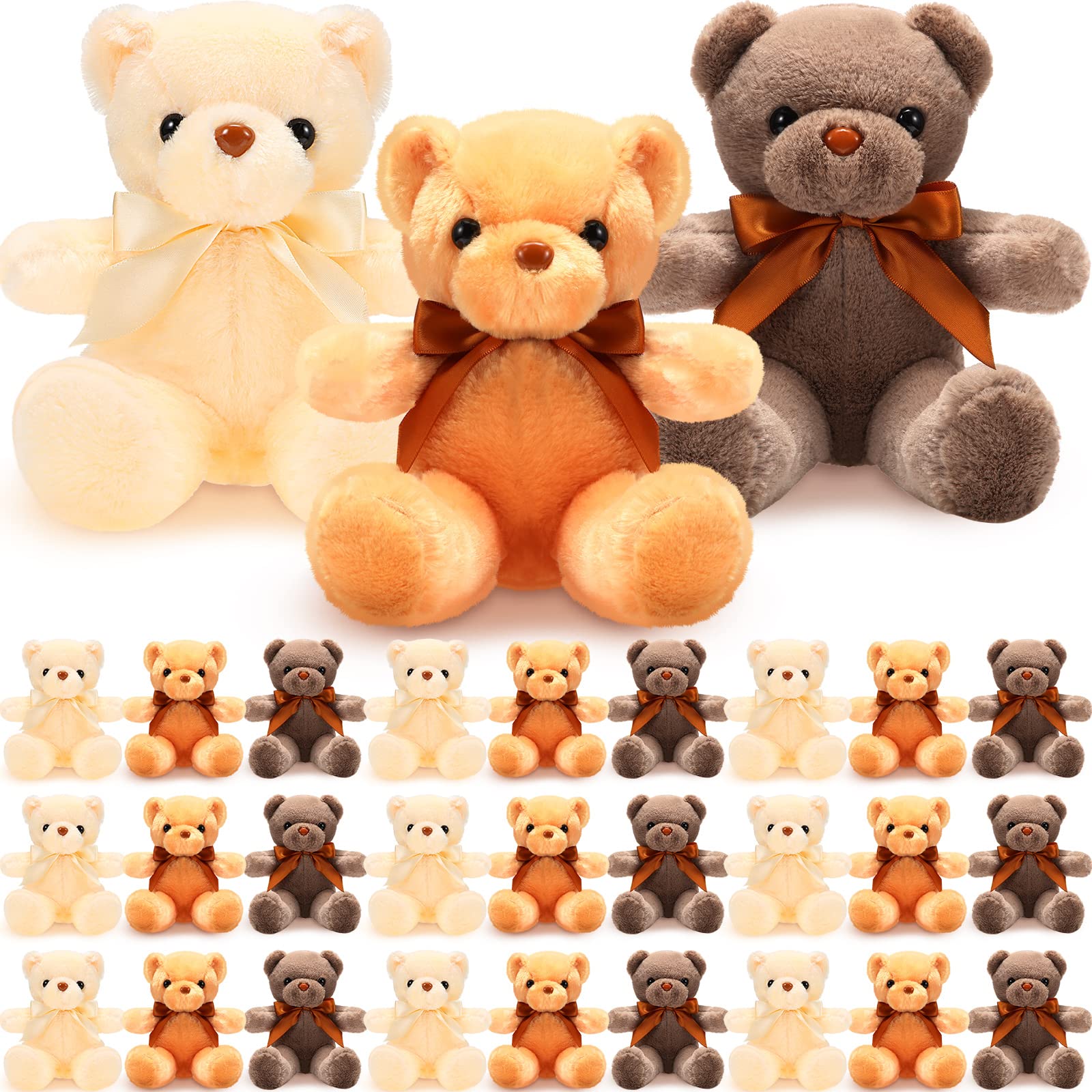 Photo 1 of HyDren 30 Pcs Stuffed Animals Plush Bears Gifts Bulk Sleeping Playing Bear Toys with Bow Tie for Birthday Baby Shower Graduation Christmas Wedding Party Favor(12 Inch,White, Light Brown, Beige)