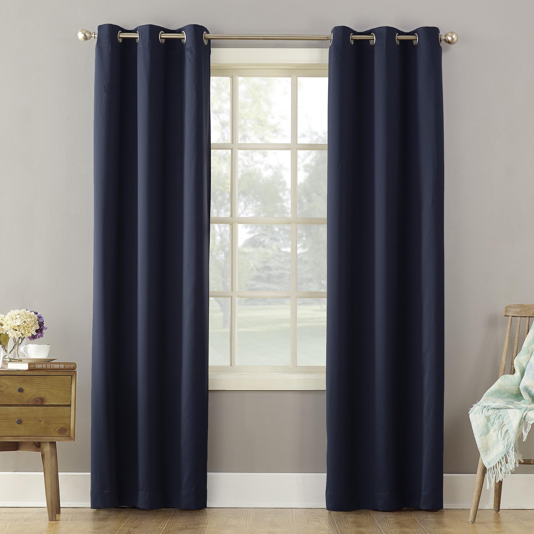 Sun Zero - 53391 Becca Energy Efficient Grommet Curtain Panel, 40" x 63", Navy