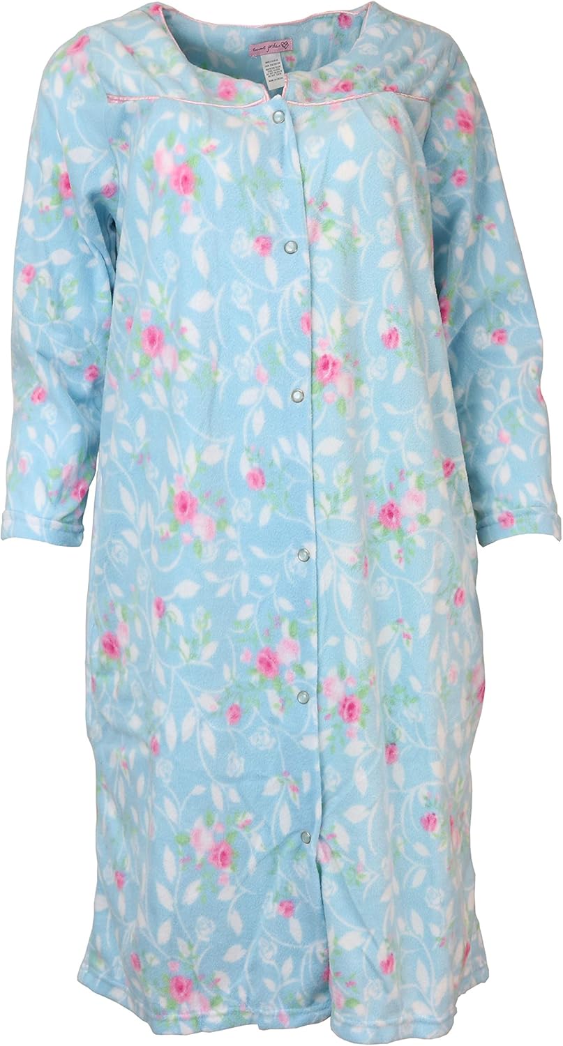 Emme Jordan Women's Fleece Snap Front Duster Robe with Pockets Blue