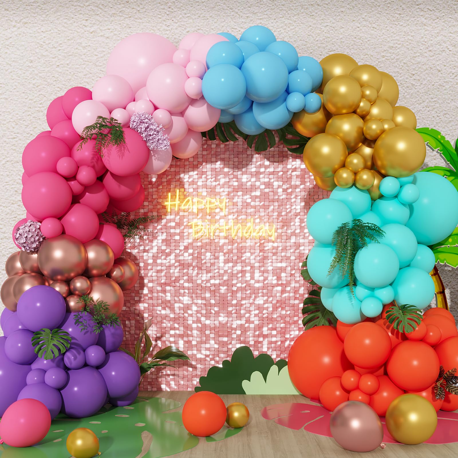 Photo 1 of RUBFAC 174pcs Tropical Balloon Arch Kit, Rainbow Balloon Garland for Hawaiian Luau Summer Theme Party Decoration Birthday Baby Shower Bridal Wedding