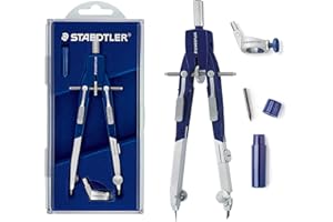STAEDTLER Comfort Metal Quick Setting 6" Compass 2 Piece Set: Universal Adapter, Push-Button Mechanism & Extra Leads - Draws Circles up to 350mm