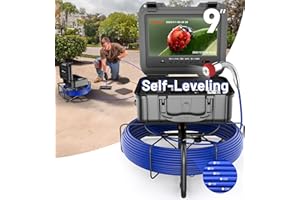 Self-Leveling Sewer Camera 150FT, Anysun 9" HD Screen DVR Recorder with 32GB Card, IP68 Waterproof Plumbing Cam Pipe Borescope Drain Inspection with 12pcs LED Light, 7mm Cable with Depth Marker