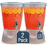 Drink Dispensers for Parties (2.5 Gallon) Large Plastic Water Dispenser for Counter Tops, No Mess, Easy to Assemble & Wash, Up to 40 Drinks, For Drinks, Juice, Punch & Water (2 Pack)