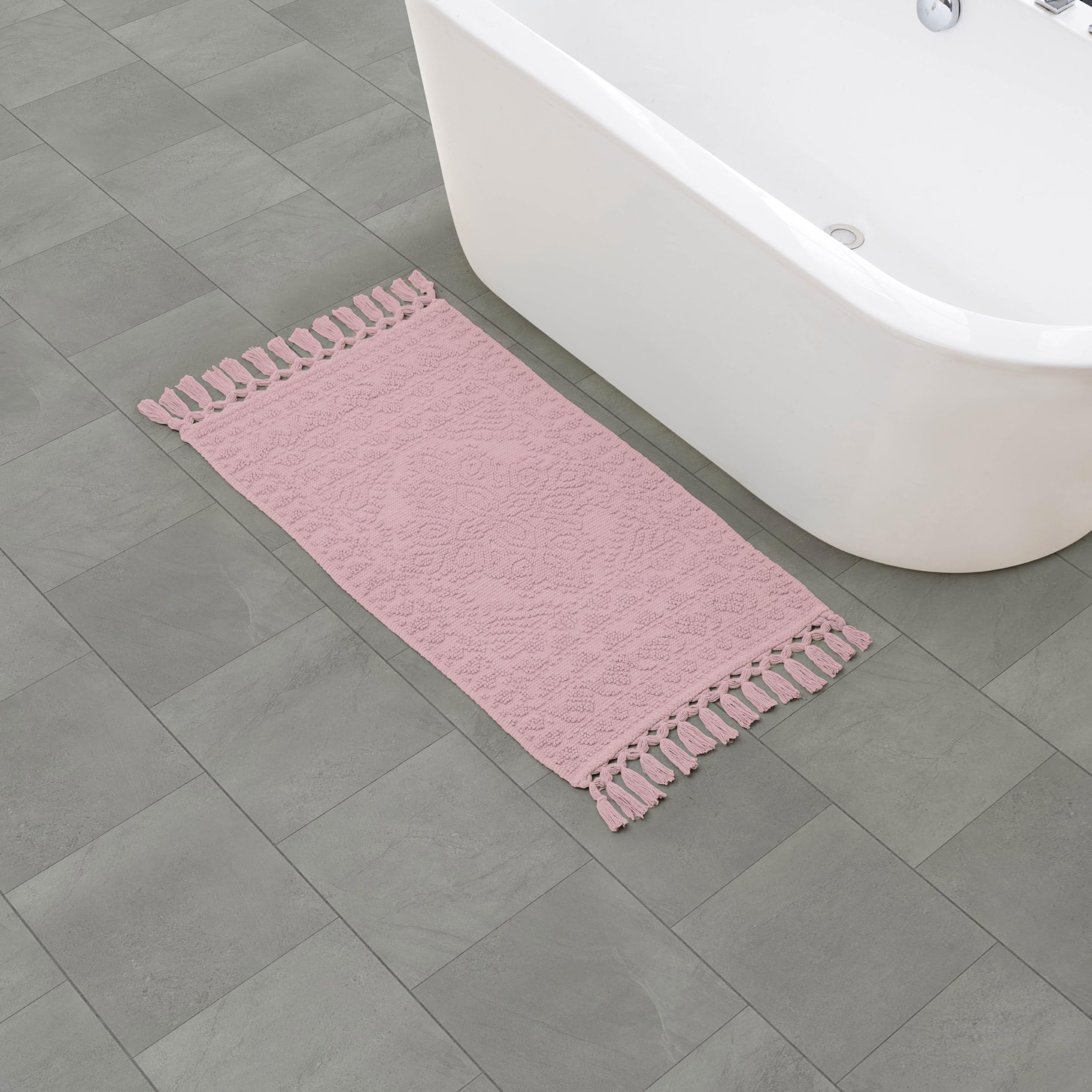 French Connection Nellore Bath Rugs, Woven and Beaded Bath Mats, Durable and Thick Bath Mats for Bathroom and Shower Rugs, 20" x 38", Light Purple Image