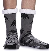 LINEMIN Mens Warm Slipper Socks Soft Cozy Fuzzy Fleece-Lined Winter Non Slip Indoor Christmas Socks
