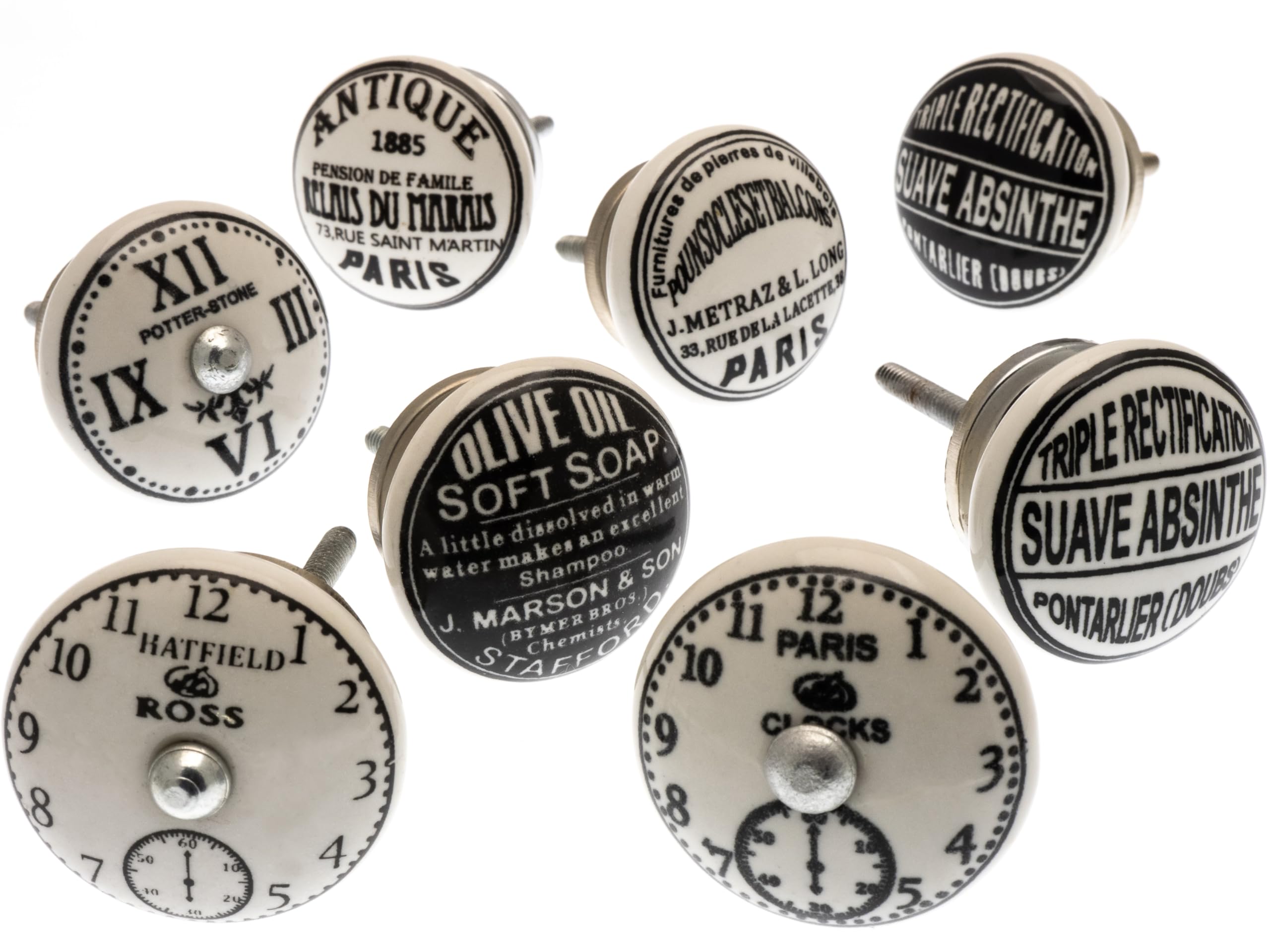 Mango Tree Cupboard Knobs - Decorative Plain Grey and Yellow Round and Flower Shaped Ceramic Door and Drawer Handles – Vintage Home Décor Set of 8