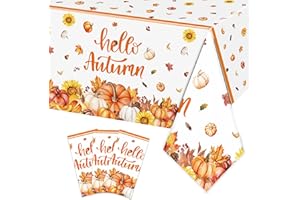 Rejoice Bunny 3PCS Fall Leaves Tablecloth for Autumn Thanksgiving Themed Birthday Festive Holiday Party Decorations Watercolor Harvest Pumpkins Plastic Tablecover Disposable Table Cloth -54x108in