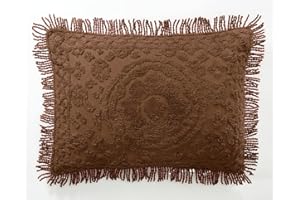 Montgomery Ward Bed Pillow Shams - 100% Cotton, Soft & Cozy Floral Design with Fringe, Tufted Decorative Pillow Cover, Pack of 1 Standard Size, Bedding (Chocolate, Standard 26" x 20")