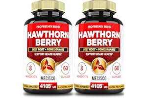 MECISCO 4105mg Hawthorn Berry Extract Supplements - 8in1 with Beet Root, Pomegranate, Hibiscus Flower, Cinnamon, Olive , Turmeric, Black Pepper - Blood Pressure & Immune Supports - 2Packs 60 Capsules