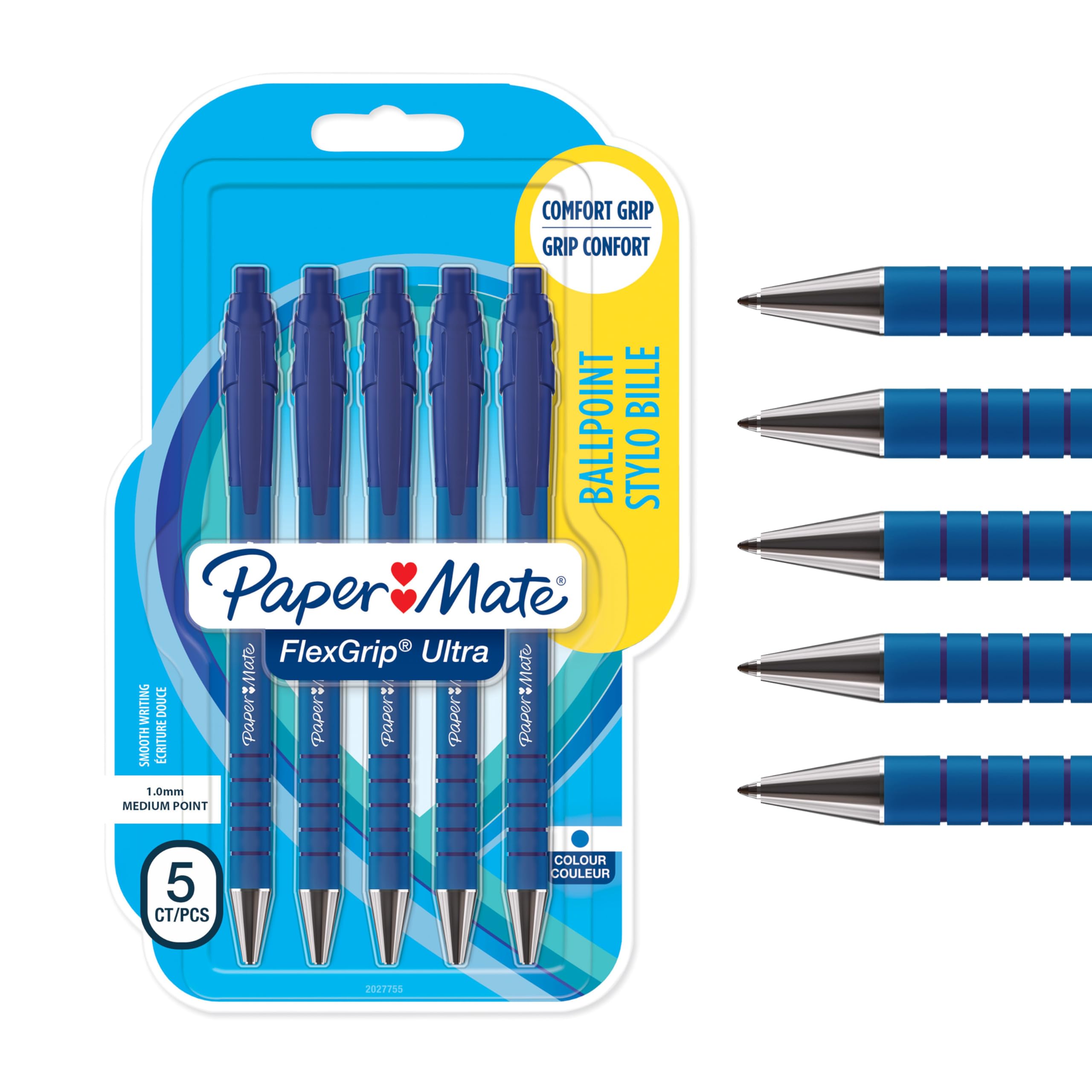 Paper Mate Flexgrip Ultra Retractable Ballpoint Pens | Medium Point (1.0mm) | Blue | 5 Count