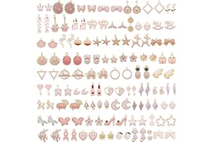 JJG Wholesales 80pcs(40PAIRS) Assorted Gold Plated PINK Theme Enamel Dainty Dangle Pendants Charms for Earrings Jewelry Making Necklace Bracelet Craft Findings