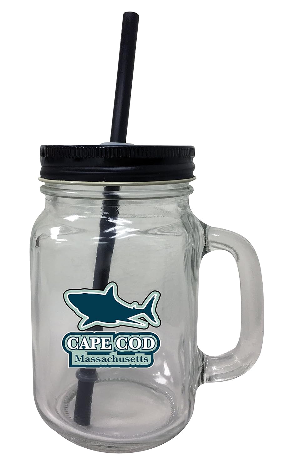 Cape Cod Massachusetts National Seashore Shark Nautical Beach Souvenir 16 oz Mason Jar Glass Tumbler