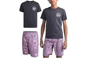 Reebok Boys' Rashguard Set - UPF 50+ Short Sleeve Sun Shirt and Bathing Suit Boardshorts - Swimwear Set for Boys (4-12)
