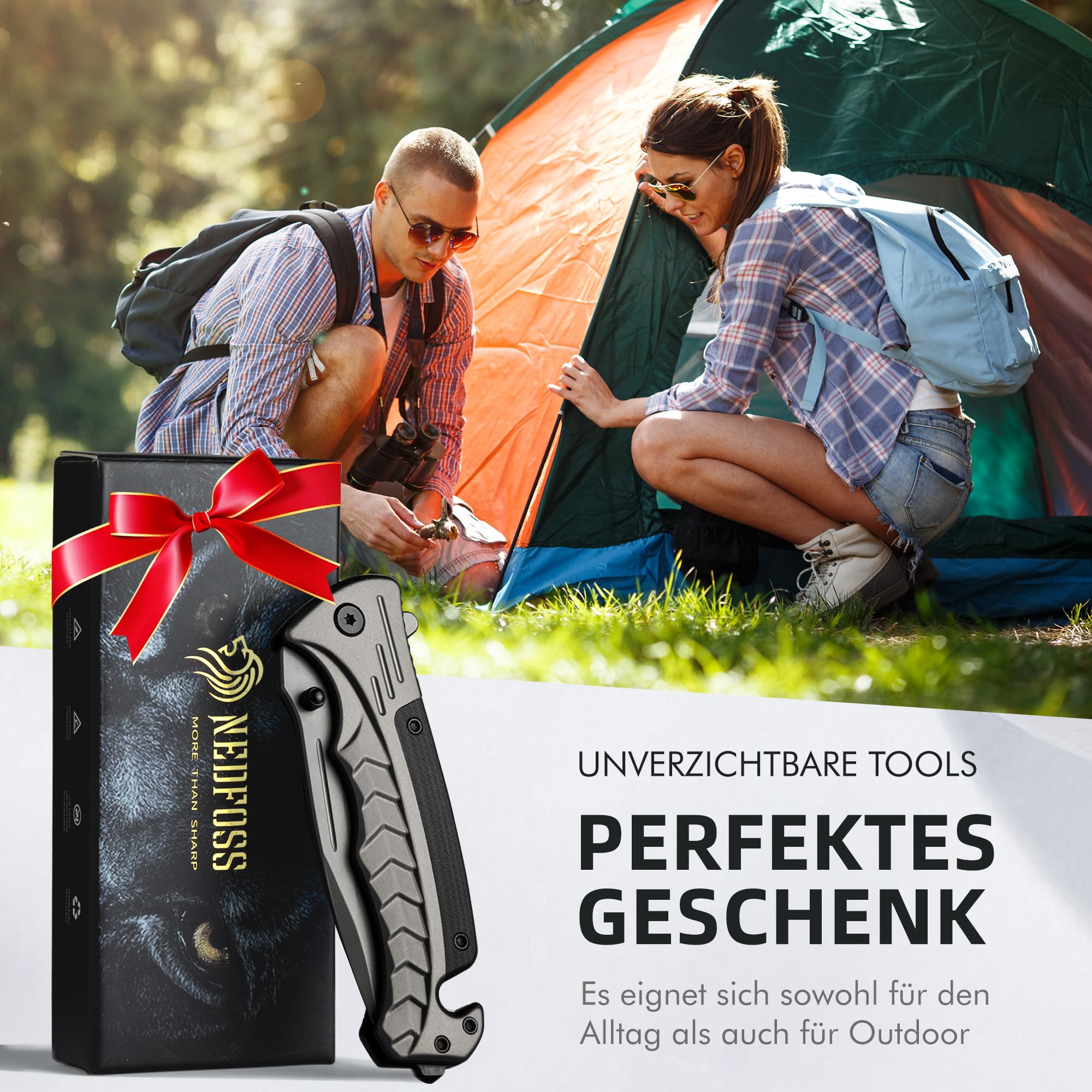 NedFoss FA46N Taschenmesser, Rettungsmesser mit Gurtschneider & Glasbrecher, Klappmesser mit Gürtelclip, Einhandmesser für Auto, Survival überlebensmesser für Unfallsituationen, Rescue messer 5