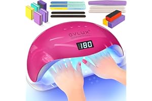 OVLUX 180W UV LED Nail Lamp - Dual Hand & Foot Curing Light with 57 Bulbs for Salon-Quality Gel & Acrylic Finish - Complete Mani-Pedi Kit with 16 Files & Buffers, Auto-Sensor - Color Fucsia