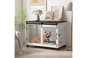 Piskyet Dog Crate Furniture Barn Door Dog Crate for Large Dogs Up to 60 lbs,Sliding Door Dog Crate Modern Decorative End Side Table Nightstand