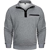 AOTORR Men's Quarter Collar Sweatshirt Casual Long Sleeve Waffle Outdoor Stand Collar Button Quilted Pullover Sweatshirts