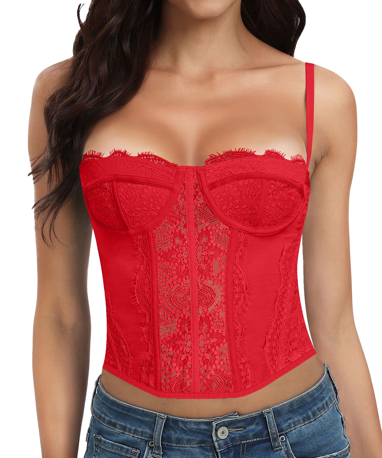 Photo 1 of AENLLEY Fashion Lace Bustier Corset Crop Tops for Women with Buckle - Sexy Going Out Top