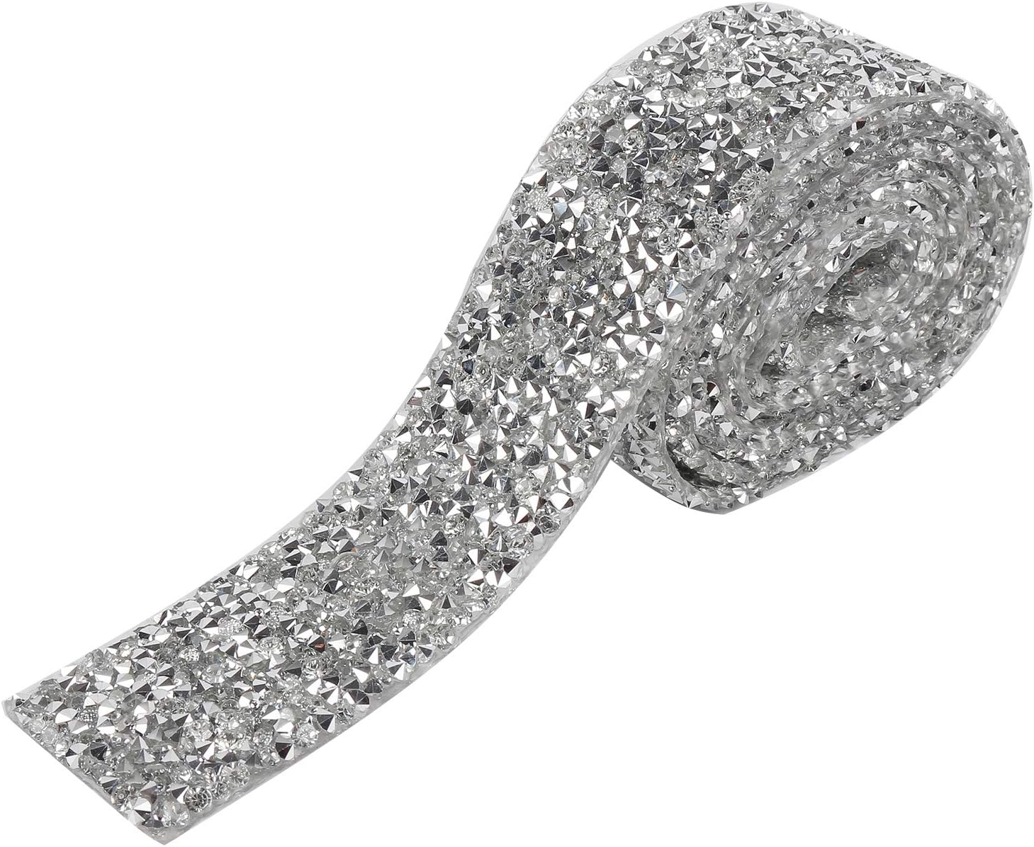 HUIHUIBAO Crystal Rhinestone Ribbon for Hats Apparel Arts Crafts Event Decorations 3cm Width 1 Yard, Silver