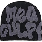 TaowaveWomen Beanie Y2k Hat,MEA Culpa Graphic Beanies Designs,Winter Hat Knit Skull Cap Gray Blue