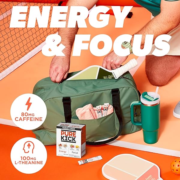 PURE KICK ENERGY AND FOCUS SINGLES TO GO DRINK MIX VARIETY PACK,BLOOD ORANGE, COFFEE, STRAWBERRY KIWI AND PEACH MANGO, 40 COUNT (PACK – 1)