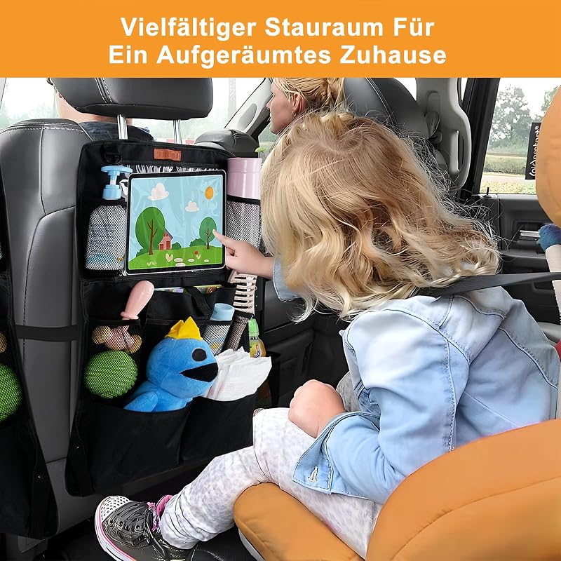 Organisateur Voiture Enfant, Protection Siège Arrière Tissu Oxford Imperméable Anti-Saleté, Rangement Multi-Poches avec Grande Poche pour Jouet et Livres, Accessoire Auto Intérieur, Noir SURFOU