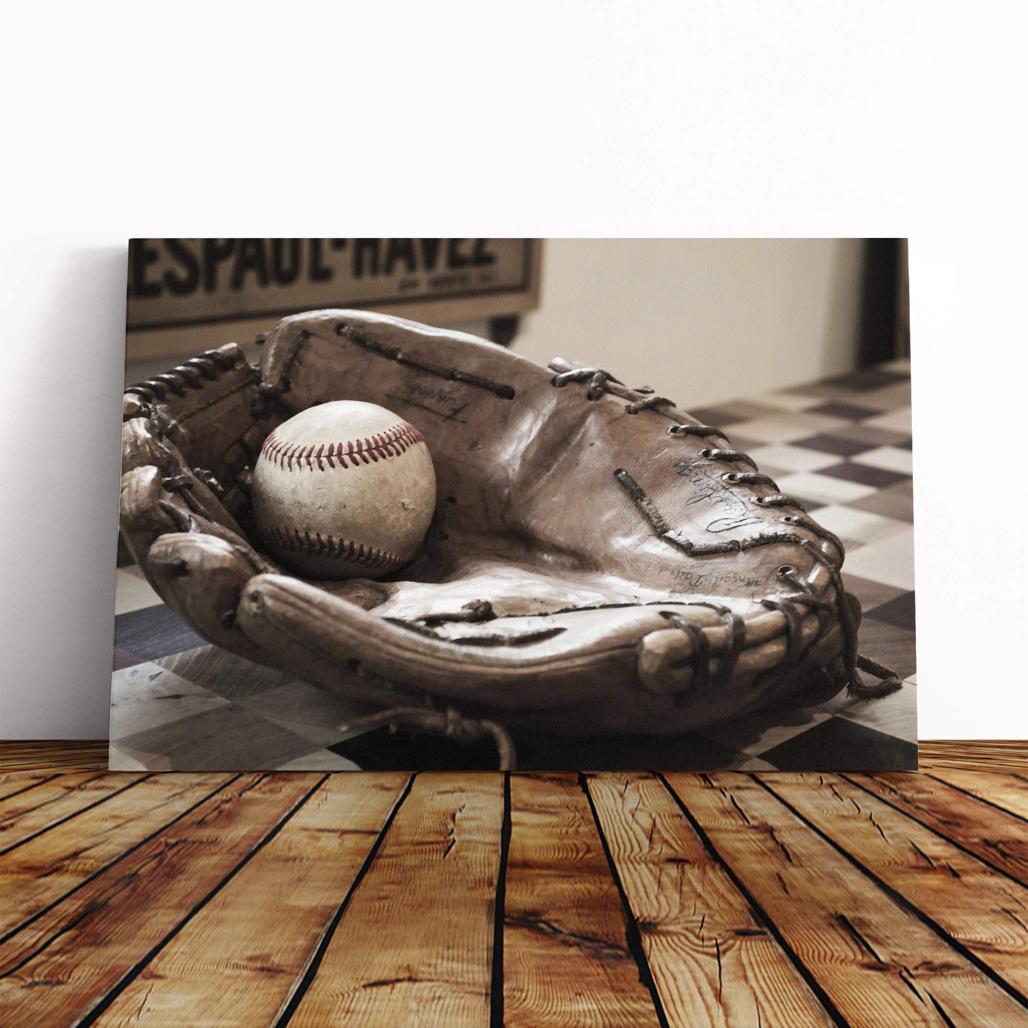 Baseball Ball and Glove Canvas Print | Gallery Wrapped 30mm Frame Wall Art | 20x14 inches | Ready to Hang | Modern Sport Picture | Living Room Bedroom Lounge Office