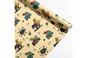 Vnaaem Boys Birthday Wrapping Paper Roll with Cutlines on Back - 17 Inches X 32.8 Feet - Dinosaur Monster Truck Design for Kids Birthday Baby Shower Holiday (1 Roll)