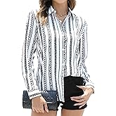 Wrinkle-Resistant Women Silky Button Down Shirts Fashion Printed Long Sleeve Blouse Dressy Casual Tops