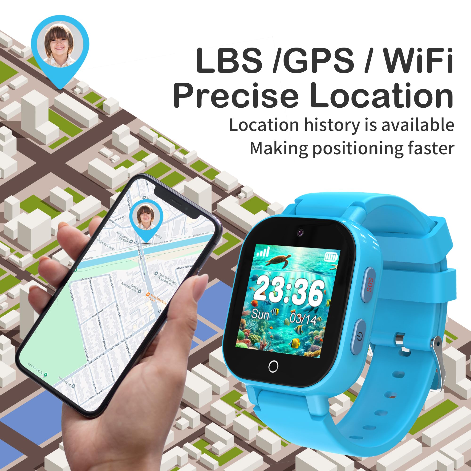 Phyulls 4G Kids Smart Watch Boys with GPS Tracker & Video Calling, Waterproof One-Key SOS Call Voice Chat Camera Alarm Sport Pedometer GPS Tracker Watch for Boys Age 4-12