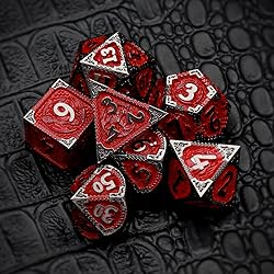 Haxtec Metal DND Dice Set Red Black Metal D&D Dice
