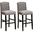 NOBPEINT Nail Head Studded Fabric Backed Barstools 29 inch Set of 2 NOB7023, Gray