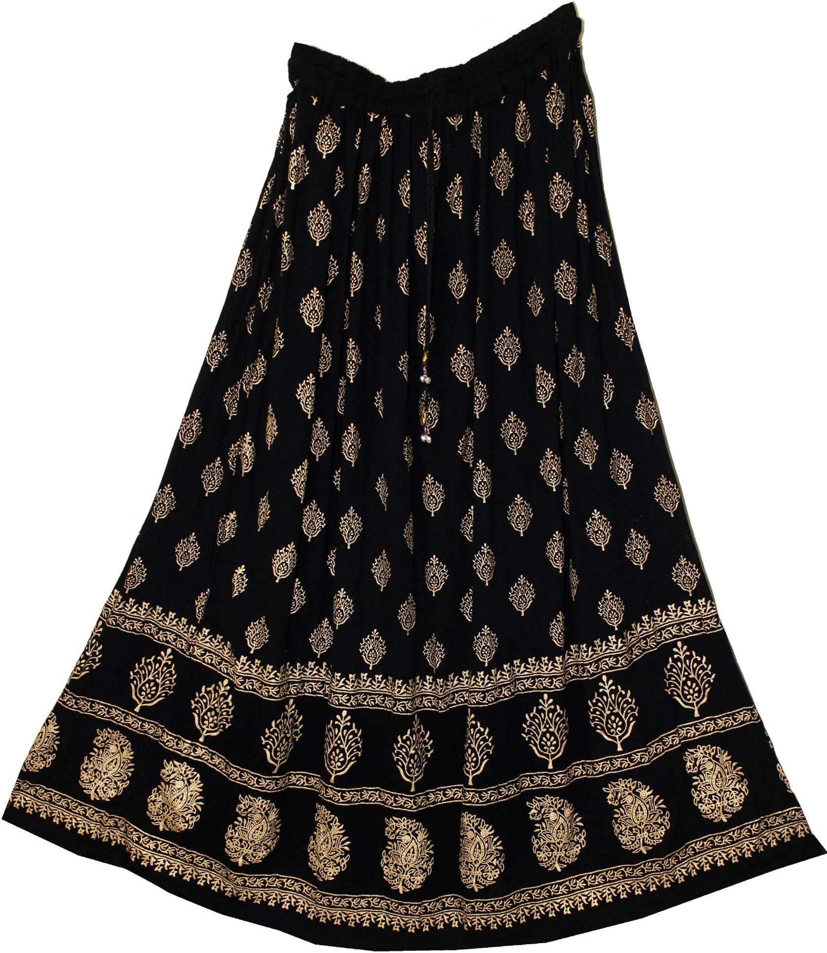 FOI Rayon Wrinkle Hippy Skirt Kjol Boho Indian Falda Women Gypsy Jupe Rock Retro