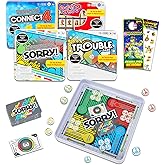Hasbro Gaming Magnetic Game Travel Set for Kids - Bundle with 4 Travel Games in Tin Featuring Connect 4, Sorry, Trouble, Guess Who Plus Stickers | Travel Games for Kids 8-12