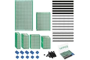 QLOUNI 147-Piece PCB Circuit Board Prototype Kit - Double-Sided Perf Boards in 6 Sizes (Large, Medium, Small), Compatible with Arduino, Includes 40-Pin 2.54mm Male and Female Headers